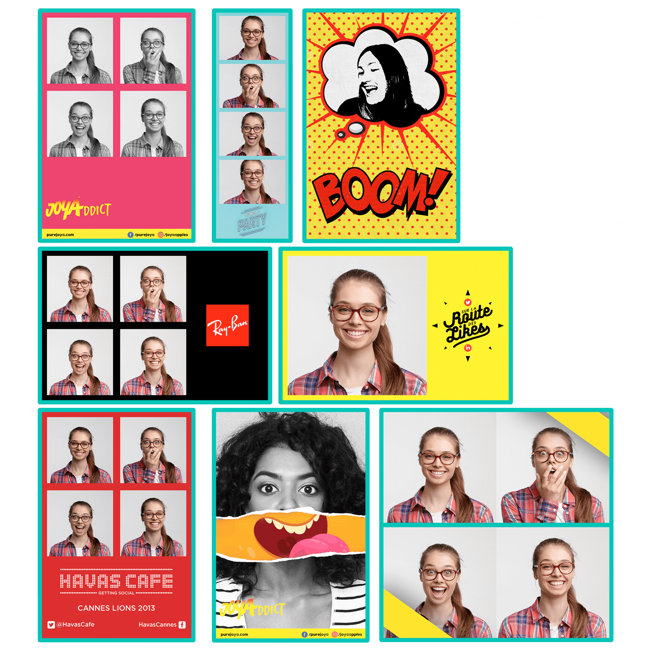 Exemples de photos personnalisées aux différents formats imprimables instantanément par nos cabines photos